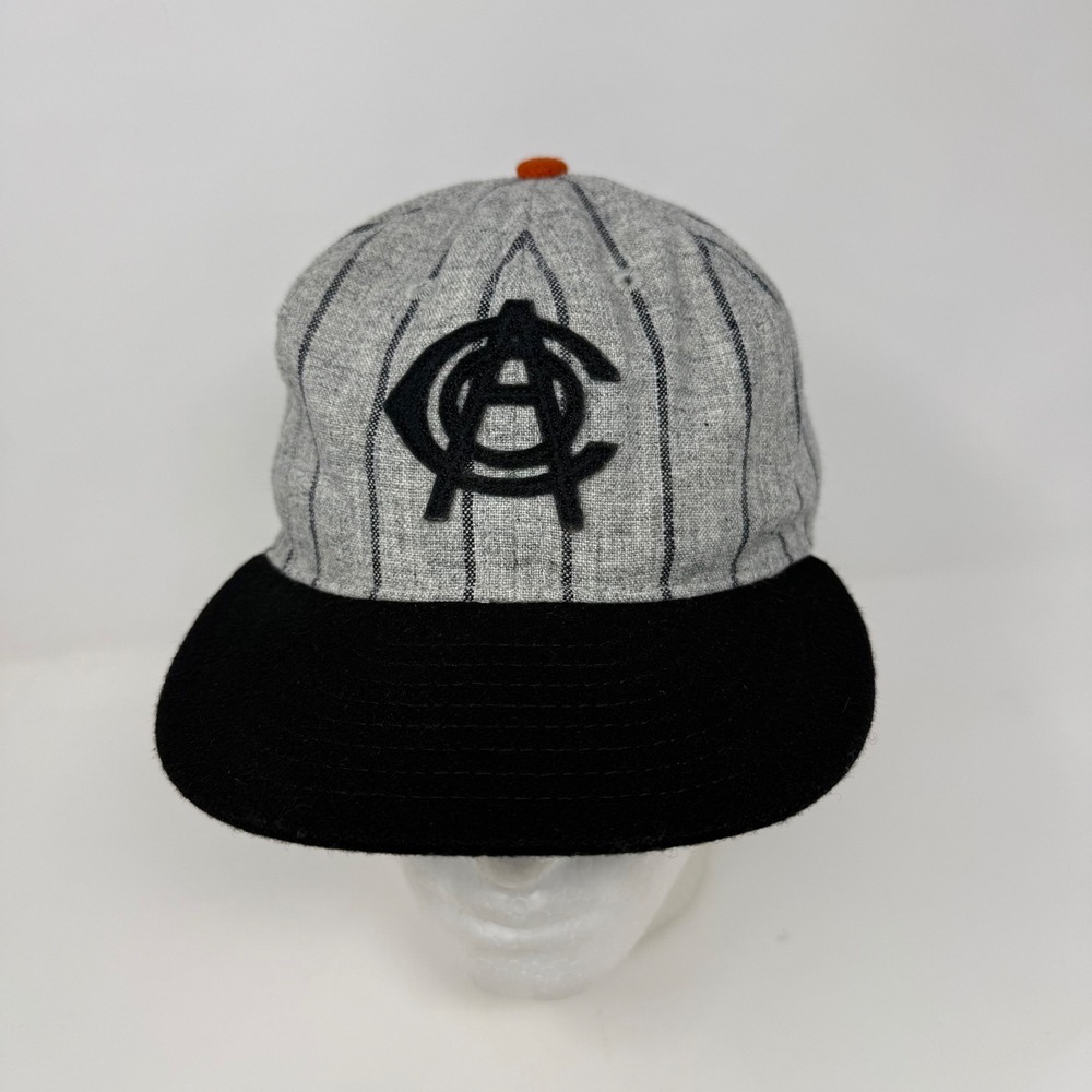Ebbets Field Flannels Collegiate Baseball Cap Gray Pinstripe Black Brim Made USA